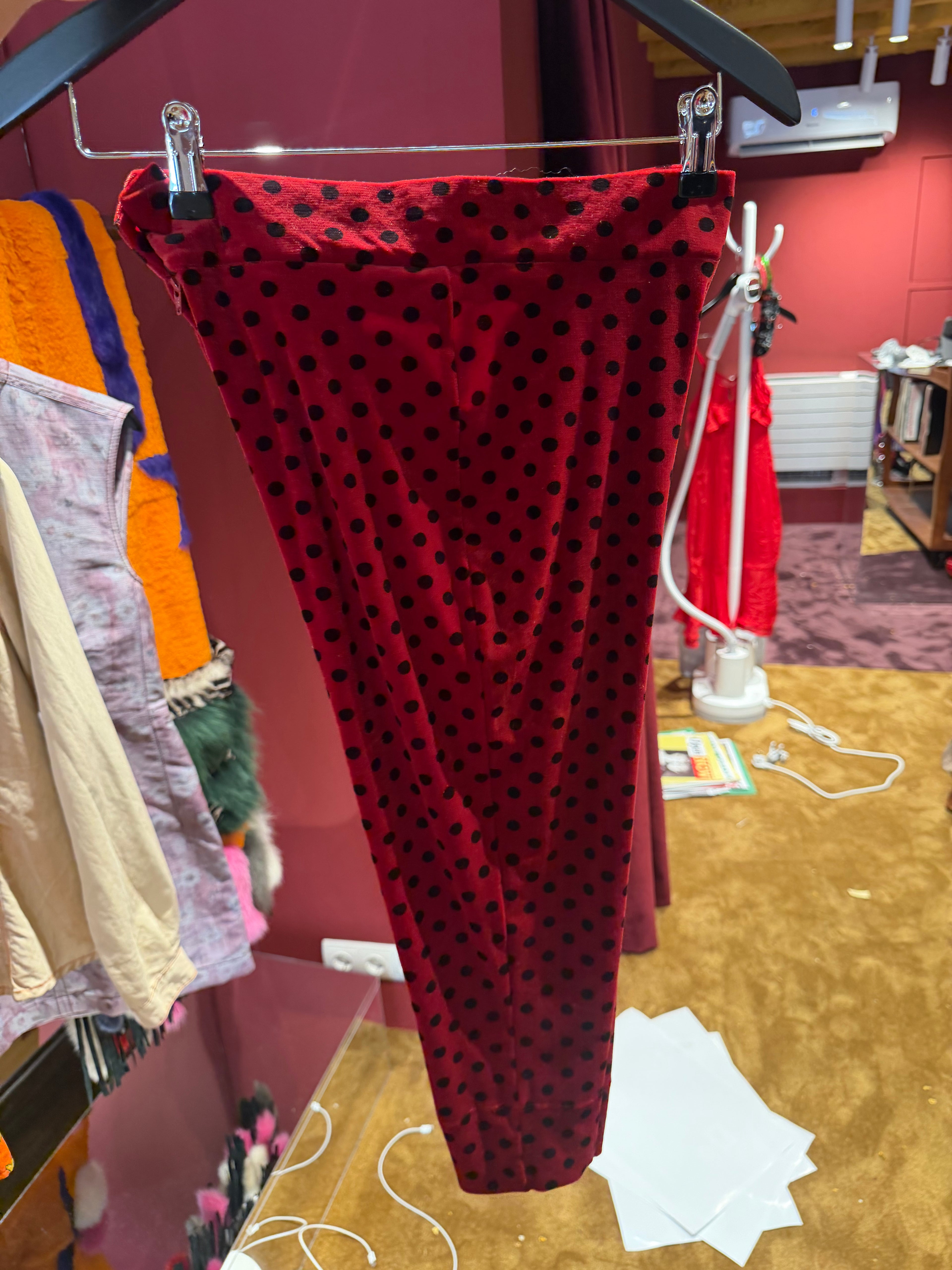 Red Velvet Polka Dot Capri Pants