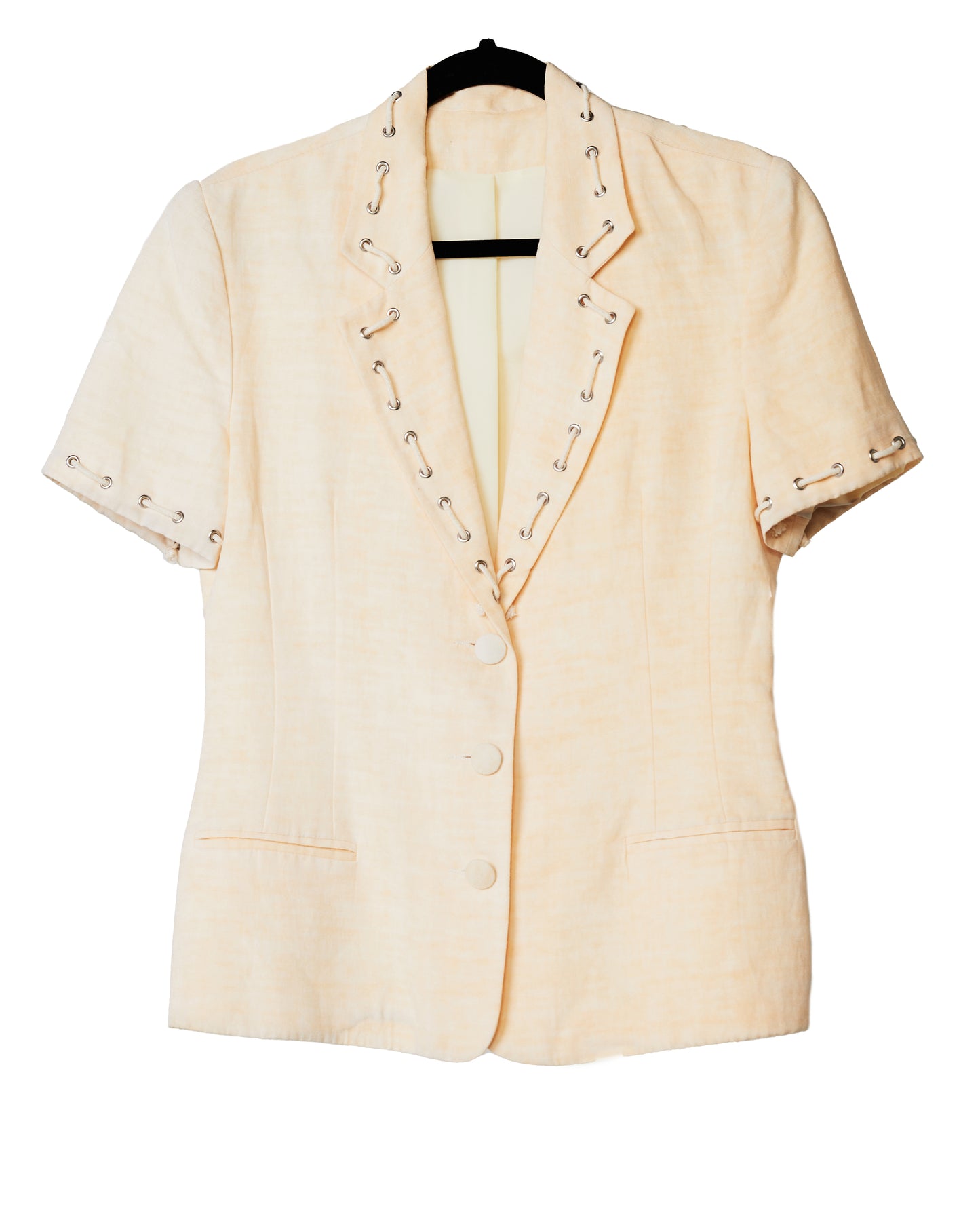 Creme blouse with lace up effect